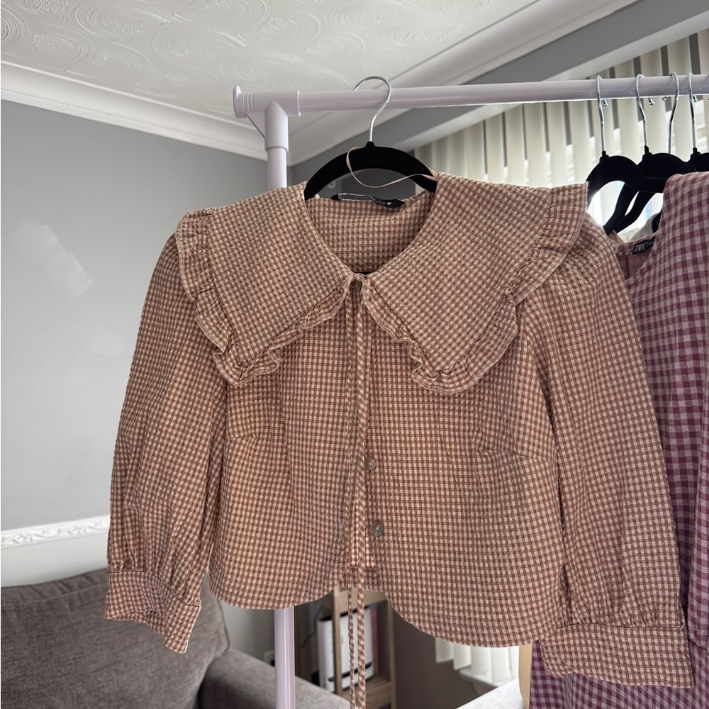 Zara Brown Checkered Blouse